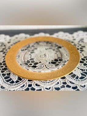 Vintage Gold Encrusted Glass Plate, Clear Center Vanity tray, culver